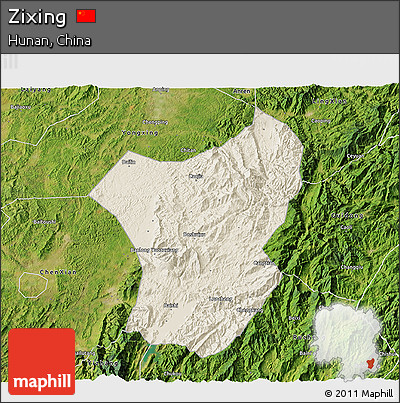 Shaded Relief 3D Map of Zixing, satellite outside
