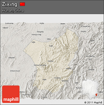 Shaded Relief 3D Map of Zixing, semi-desaturated