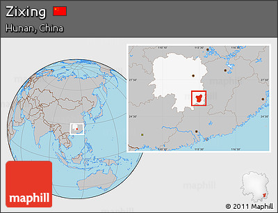 Gray Location Map of Zixing, highlighted parent region