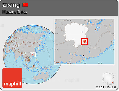 Gray Location Map of Zixing, highlighted parent region