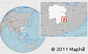 Gray Location Map of Zixing, highlighted parent region, hill shading