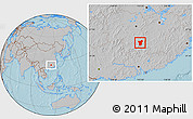 Gray Location Map of Zixing, hill shading