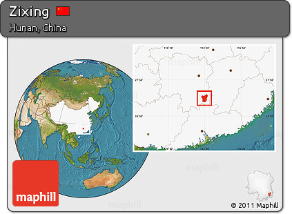 Satellite Location Map of Zixing, highlighted country