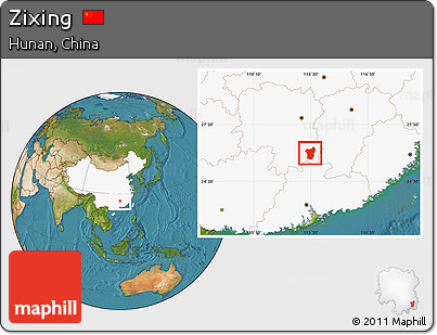 Satellite Location Map of Zixing, highlighted country