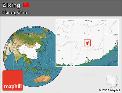Satellite Location Map of Zixing, highlighted country