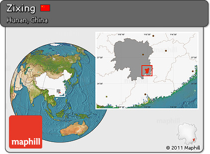 Satellite Location Map of Zixing, highlighted country, highlighted parent region