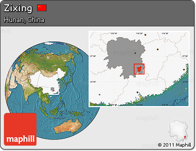 Satellite Location Map of Zixing, highlighted country, highlighted parent region