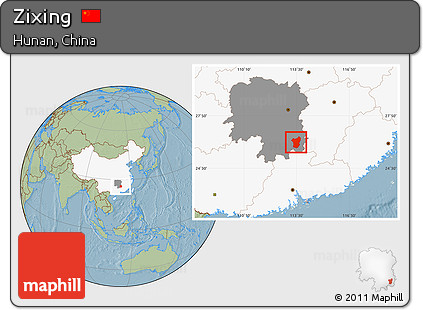 Savanna Style Location Map of Zixing, highlighted country, highlighted parent region, hill shading