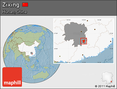 Savanna Style Location Map of Zixing, highlighted country, highlighted parent region, hill shading
