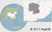 Savanna Style Location Map of Zixing, highlighted country, highlighted parent region, hill shading