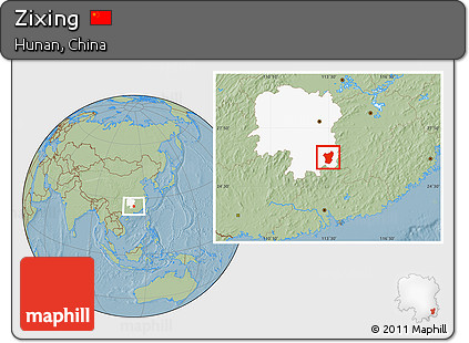 Savanna Style Location Map of Zixing, highlighted parent region, hill shading