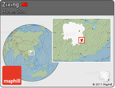 Savanna Style Location Map of Zixing, highlighted parent region, hill shading