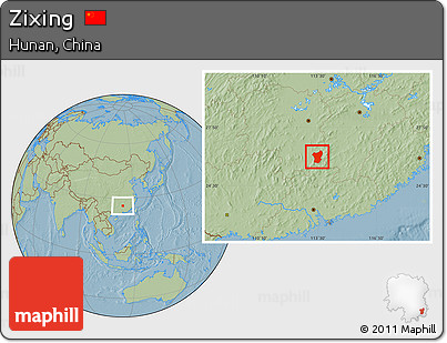Savanna Style Location Map of Zixing, hill shading