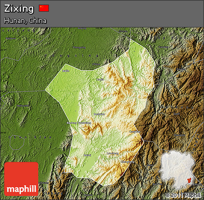 Physical Map of Zixing, darken