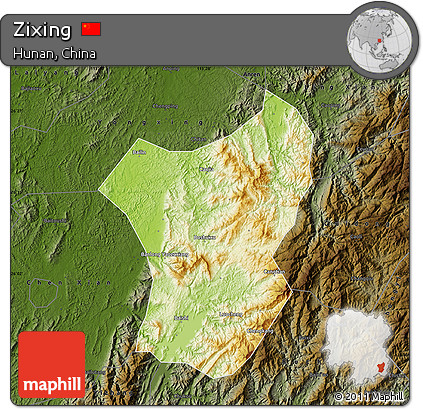 Physical Map of Zixing, darken