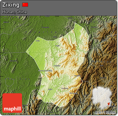 Physical Map of Zixing, darken