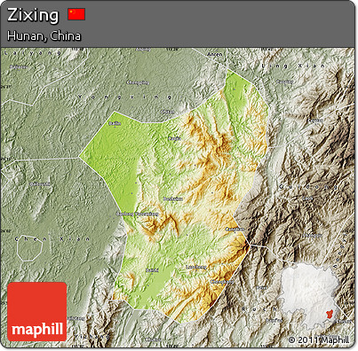 Physical Map of Zixing, semi-desaturated
