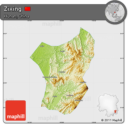 Physical Map of Zixing, single color outside