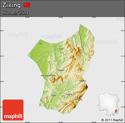 Physical Map of Zixing, single color outside