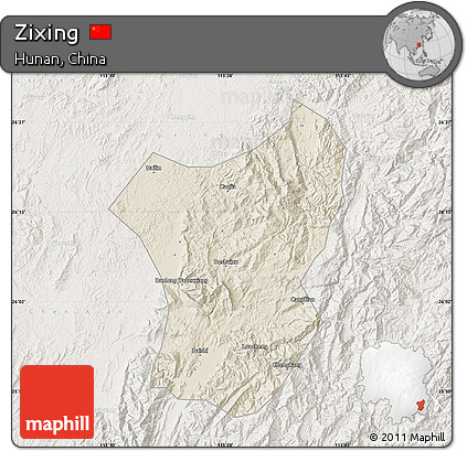 Shaded Relief Map of Zixing, lighten