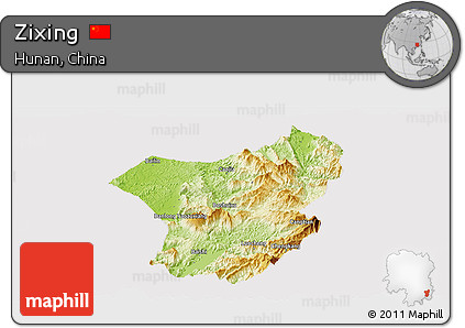 Physical Panoramic Map of Zixing, cropped outside