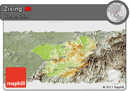 Physical Panoramic Map of Zixing, semi-desaturated