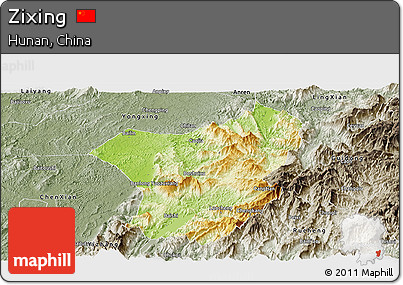 Physical Panoramic Map of Zixing, semi-desaturated