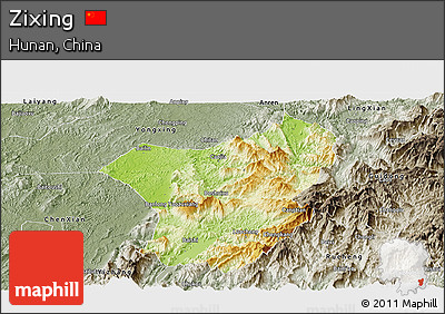 Physical Panoramic Map of Zixing, semi-desaturated