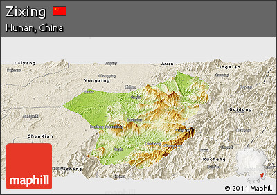 Physical Panoramic Map of Zixing, shaded relief outside