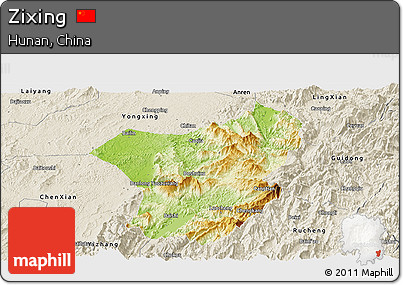 Physical Panoramic Map of Zixing, shaded relief outside