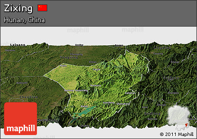 Satellite Panoramic Map of Zixing, darken