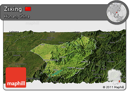 Satellite Panoramic Map of Zixing, darken