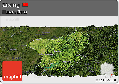 Satellite Panoramic Map of Zixing, darken
