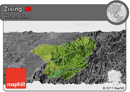 Satellite Panoramic Map of Zixing, desaturated