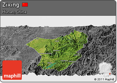 Satellite Panoramic Map of Zixing, desaturated