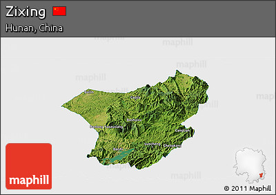 Satellite Panoramic Map of Zixing, single color outside