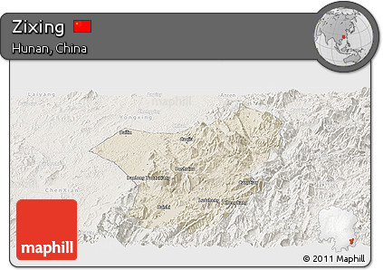 Shaded Relief Panoramic Map of Zixing, lighten