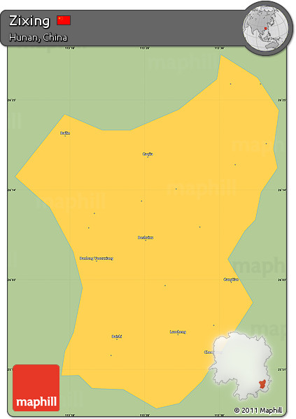 Savanna Style Simple Map of Zixing, single color outside