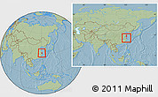 Savanna Style Location Map of Kunshan, within the entire country, hill shading