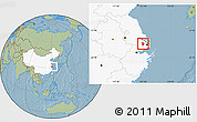 Savanna Style Location Map of Kunshan, highlighted country, hill shading