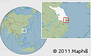 Savanna Style Location Map of Kunshan, highlighted parent region, hill shading