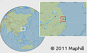 Savanna Style Location Map of Kunshan, hill shading