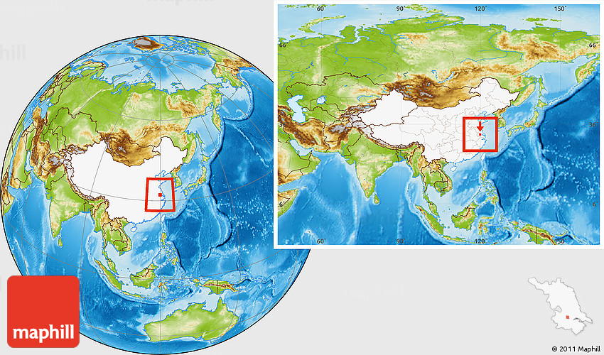 Physical Location Map of Yangzhong, highlighted country, within the