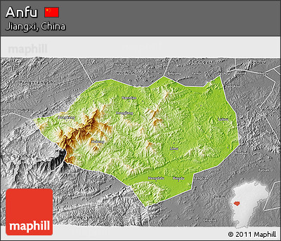 Physical 3D Map of Anfu, desaturated