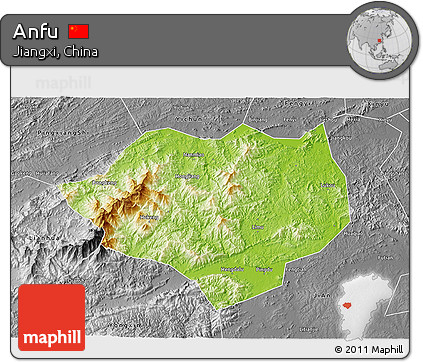 Physical 3D Map of Anfu, desaturated
