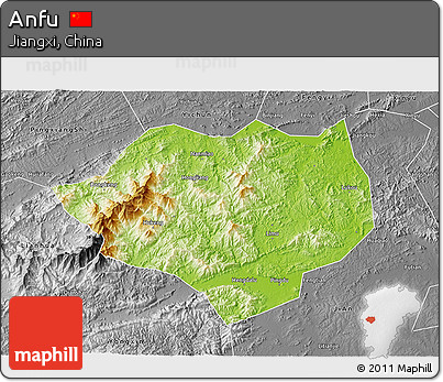 Physical 3D Map of Anfu, desaturated
