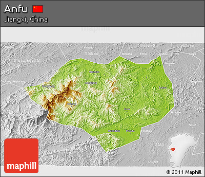 Physical 3D Map of Anfu, lighten, desaturated