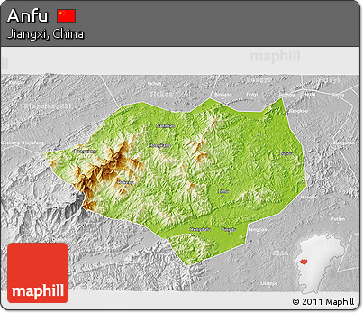 Physical 3D Map of Anfu, lighten, desaturated