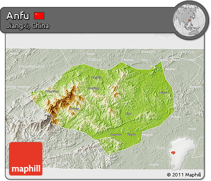 Physical 3D Map of Anfu, lighten, semi-desaturated