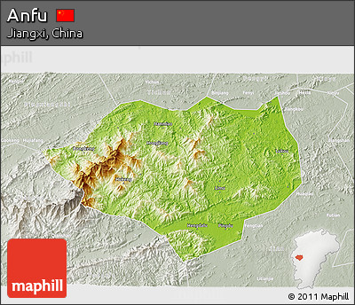 Physical 3D Map of Anfu, lighten, semi-desaturated